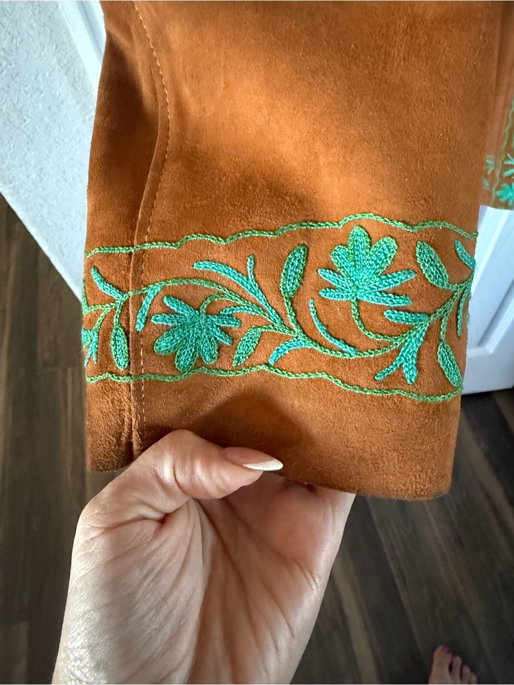 Vintage Suede Embroidered Western Jacket - Brown with Turquoise Accents - Picture 4 of 11